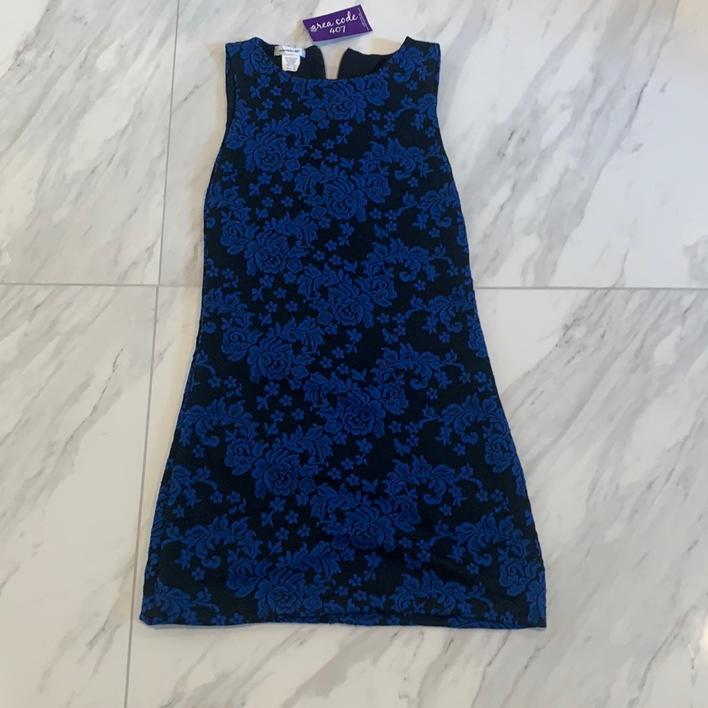 Area Code 407 floral blue and black girls midi dress size 16